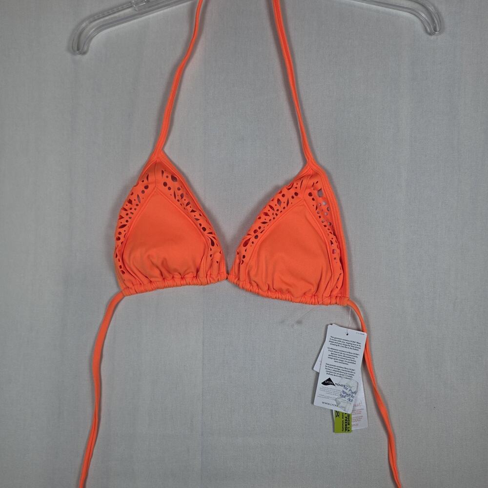 PHAX Swimwear Women's Triangle Bikini Top Laser Cut Neon Orange Size M New